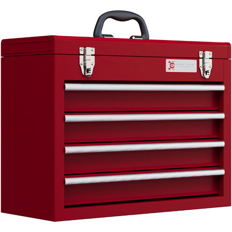 Lockable tool chest with ball bearing slide drawers – Steel construction – 4 drawers for tools – Easy grip handle – 51L x 22W x 39.5H cm – Durhand (1/5)