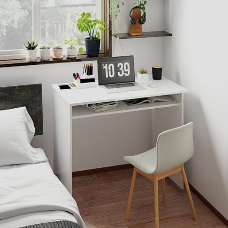 HOMCOM Computer Desk Writing Table Study Workstation Storage High Gloss White
