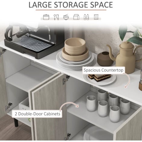 HOMCOM Sideboard Storage Cabinet for Living Room with Adjustable Shelves Grey