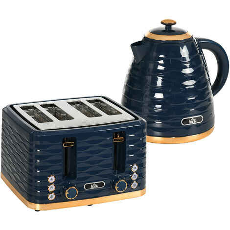 HOMCOM Kettle and Toaster Sets 1.7L Kettle & 4 Slice Toaster w/ Browning Control Blue
