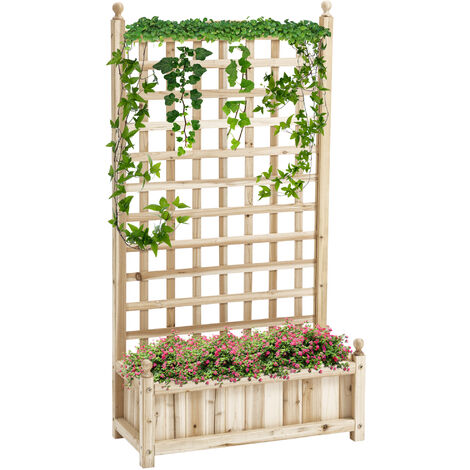 Outsunny Raised Garden Bed with Trellis Garden Planters Indoor Outdoor Natural