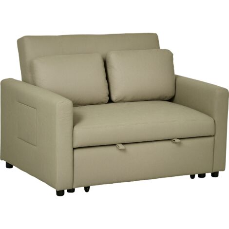 HOMCOM 2 Seater Sofa Bed Convertible Bed Settee with Cushions, Pockets Brown
