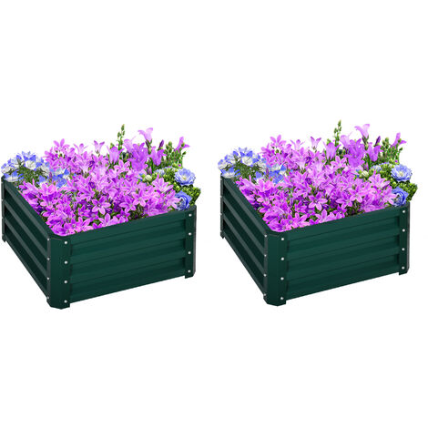 Outsunny Set of 2 Raised Garden Bed Galvanised Planter Box Easy Setup Green (1/5)