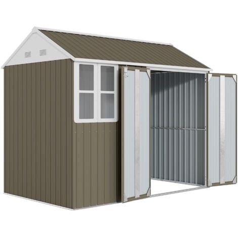 Outsunny 8x6ft Metal Garden Shed Outdoor Storage Shed w/ Doors Window, Grey