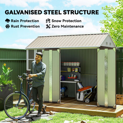 Outsunny 8x6ft Metal Garden Shed Outdoor Storage Shed w/ Doors Window, Grey