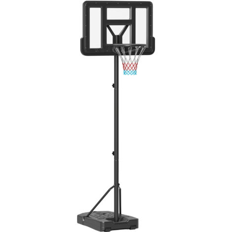SPORTNOW Basketball Backboard Hoop Net Set w/ Wheels, 200-305cm - Black