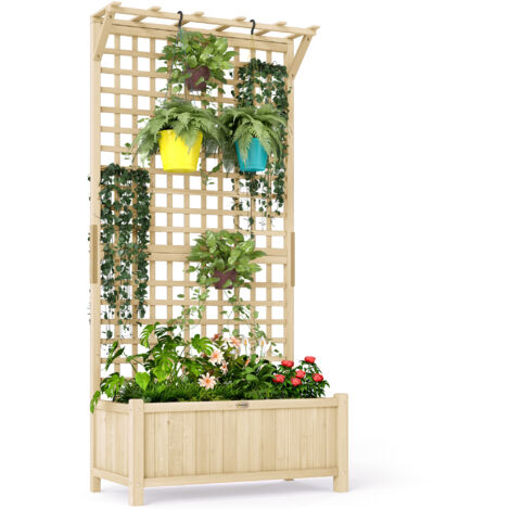 Outsunny Wood Planter with Trellis for Climbing Plants Vines Planter Box Natural