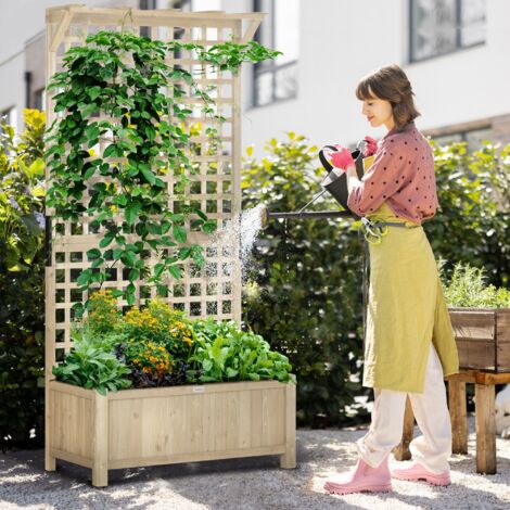 Outsunny Wood Planter with Trellis for Climbing Plants Vines Planter ...