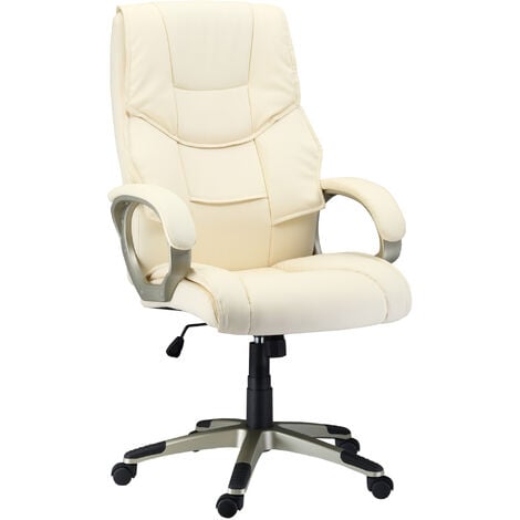 HOMCOM Executive Office Chair Faux Leather Computer Desk Chair w/ Wheel White