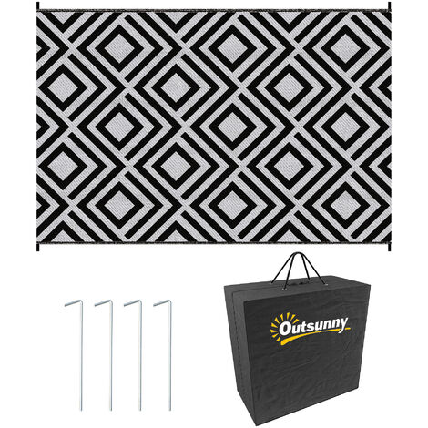 Outsunny Reversible Waterproof Outdoor Rug W/ Carry Bag, 182 x 274 cm Black