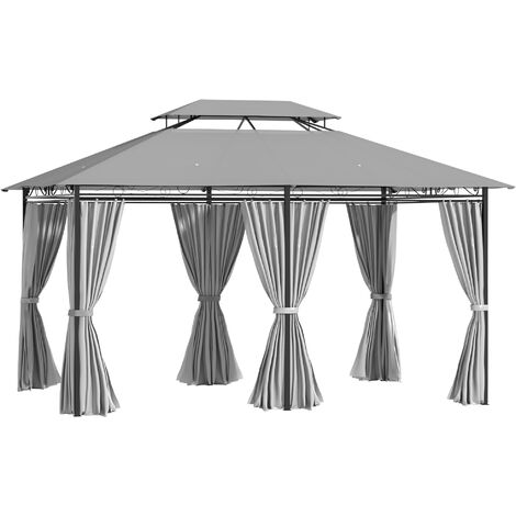 Outsunny 4m x 3(m) Outdoor 2-Tier Steel Frame Gazebo w/ Curtains Outdoor Garden Dark Grey