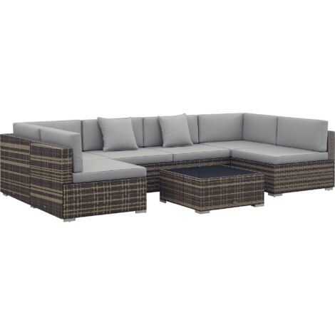 Outsunny 7PC Rattan Garden Furniture Set Coffee Table Buckle Structure Grey (1/5)