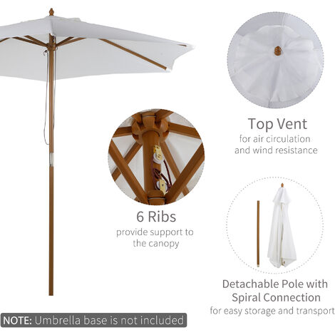 Outsunny 2.5m Wood Garden Parasol Sun Shade Patio Outdoor Wooden Umbrella Canopy White