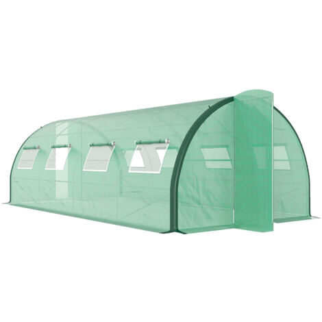 Outsunny Tunnel Greenhouse, Upgraded Structure, Hinged Doors, 6 x 3(m), Green (1/5)