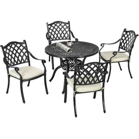 Outsunny 4 Seater Outdoor Dining Set with Cushions Parasol Hole Cast Aluminium (1/5)