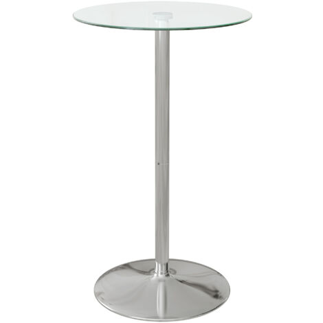 HOMCOM Round Bar Table for 2 People, High Pub Table with Tempered Glass Top