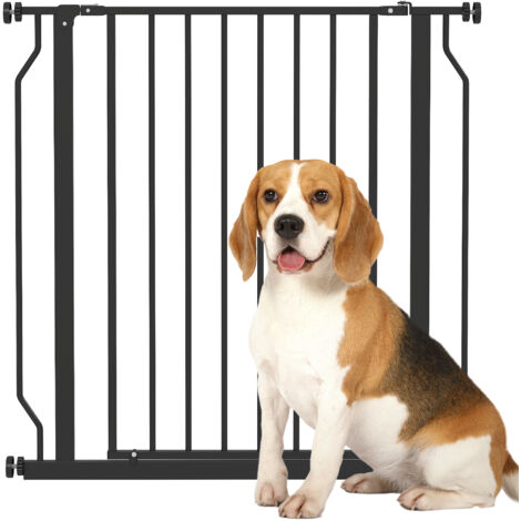 PawHut Dog Gate Wide Stair Gate w/ Door Pressure Fit Black