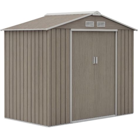 Outsunny Garden Shed Storage Unit w/Locking Door Floor Foundation Vent Light Brown