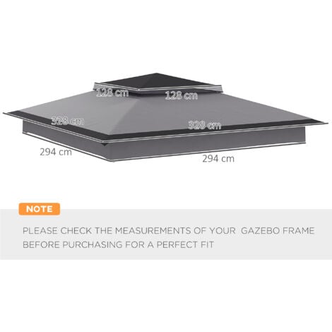 Outsunny 3.25mx3.25m 2-Tier Gazebo Cover Replacement, 30+ UV Protection Grey