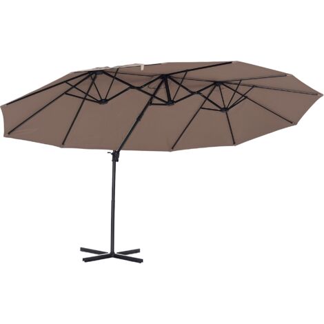 Outsunny Double Canopy Offset Parasol Umbrella Garden Shade Steel Canopy Brown