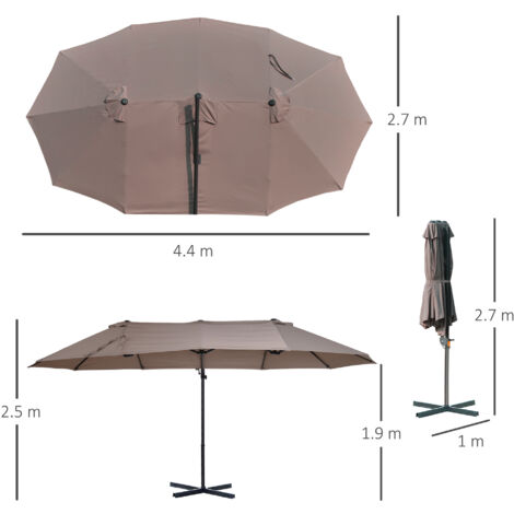 Outsunny Double Canopy Offset Parasol Umbrella Garden Shade Steel Canopy Brown