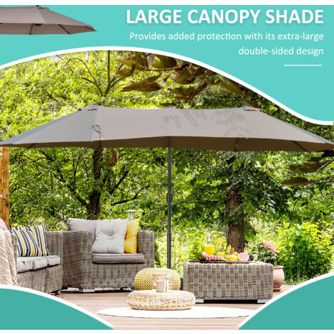 Outsunny Double Canopy Offset Parasol Umbrella Garden Shade Steel Canopy Brown