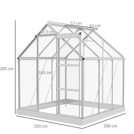Outsunny 6 x 6ft Walk-In Polycarbonate Greenhouse with Foundation Window Silver