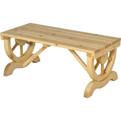 Outsunny Wooden Wheel Bench Rustic Outdoor Patio Garden Seat 2-Person Natural