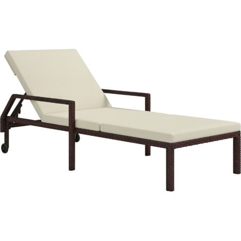 Outsunny Rattan Wicker Chaise Sun Lounger Garden w/ Adjustable Backrest & Wheels Cream White