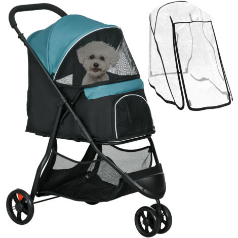 PawHut Dog Stroller for XS Dogs, S Dogs, Cats with Rain Cover Dark Green