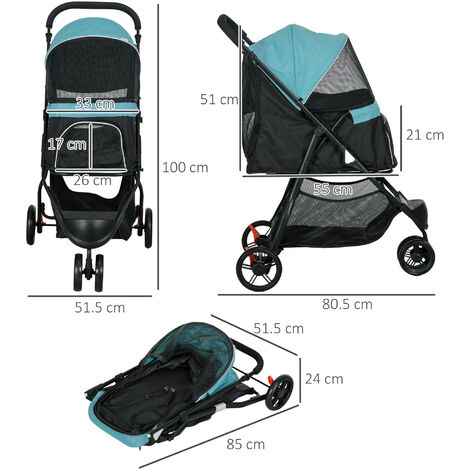 PawHut Dog Stroller for XS Dogs, S Dogs, Cats with Rain Cover Dark Green