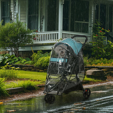 PawHut Dog Stroller for XS Dogs, S Dogs, Cats with Rain Cover Dark Green