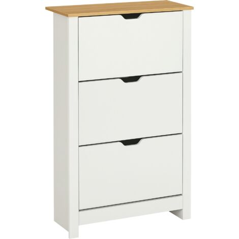HOMCOM 18-Shoe Storage Cabinet 6 Shelves 3 Drawers Tabletop 4 Legs Modern White