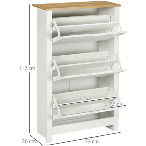 HOMCOM 18-Shoe Storage Cabinet 6 Shelves 3 Drawers Tabletop 4 Legs Modern White