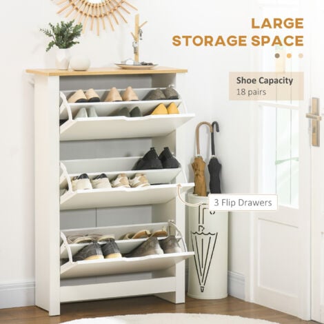HOMCOM 18-Shoe Storage Cabinet 6 Shelves 3 Drawers Tabletop 4 Legs Modern White