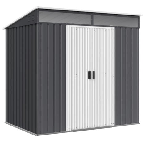 Outsunny 6.5x4FT Garden Shed w/ Foundation Lockable Metal Tool Shed Dark Grey