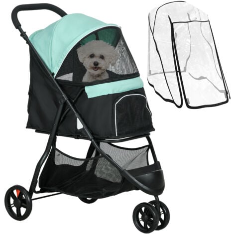 PawHut Dog Stroller for XS Dogs, S Dogs, Cats with Rain Cover Light Green
