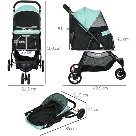 PawHut Dog Stroller for XS Dogs, S Dogs, Cats with Rain Cover Light Green