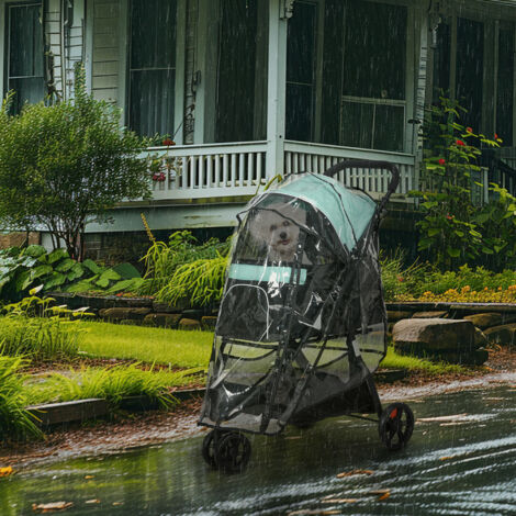 PawHut Dog Stroller for XS Dogs, S Dogs, Cats with Rain Cover Light Green