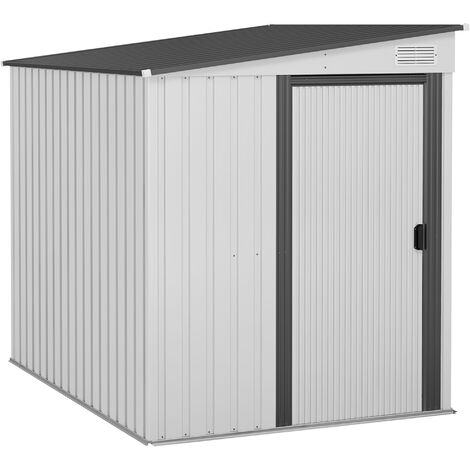 Outsunny 7 X 5ft Garden Shed W  Foundation Lean To Metal Tool Shed White