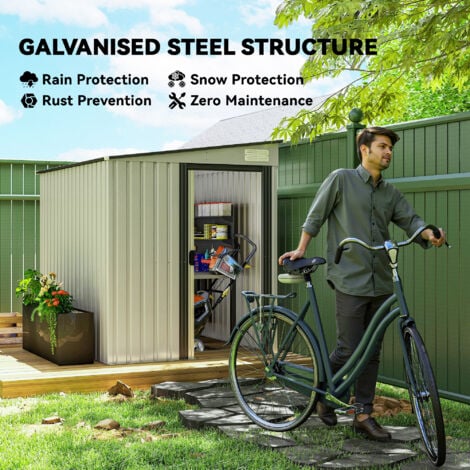 Outsunny 7 x 5FT Garden Shed w/ Foundation Lean to Metal Tool Shed White