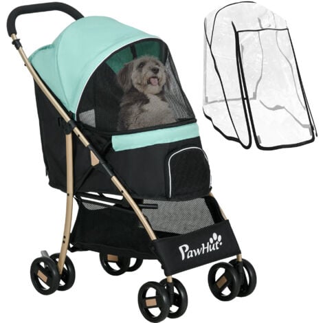 PawHut Pet Stroller for XS and S Dogs w/ Rain Cover Light Green