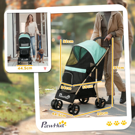 PawHut Pet Stroller for XS and S Dogs w/ Rain Cover Light Green