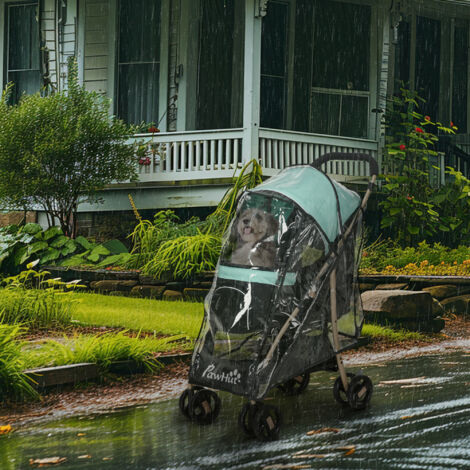 PawHut Pet Stroller for XS and S Dogs w/ Rain Cover Light Green
