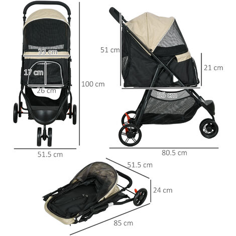 PawHut Dog Stroller for XS Dogs, S Dogs, Cats with Rain Cover Brown