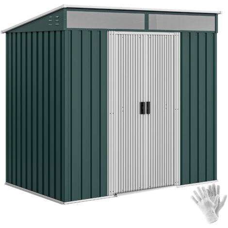Outsunny 6.5x4FT Garden Shed w/ Foundation Lockable Metal Tool Shed Green