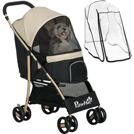 PawHut Pet Stroller for XS and S Dogs w/ Rain Cover Brown