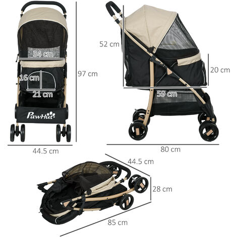 PawHut Pet Stroller for XS and S Dogs w/ Rain Cover Brown