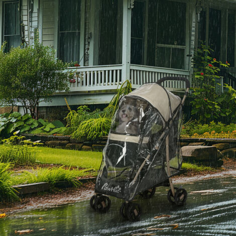 PawHut Pet Stroller for XS and S Dogs w/ Rain Cover Brown