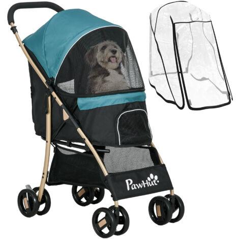PawHut Pet Stroller for XS and S Dogs w/ Rain Cover Dark Green